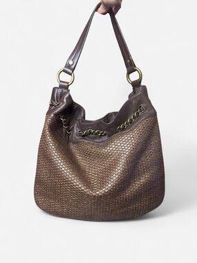 Vintage Talbots Woven Hobo Shoulder Bag in Dark Brown with Chain Detail
